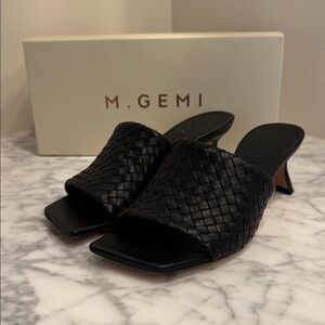 M. Gemi Black Woven Leather Mule Slides
